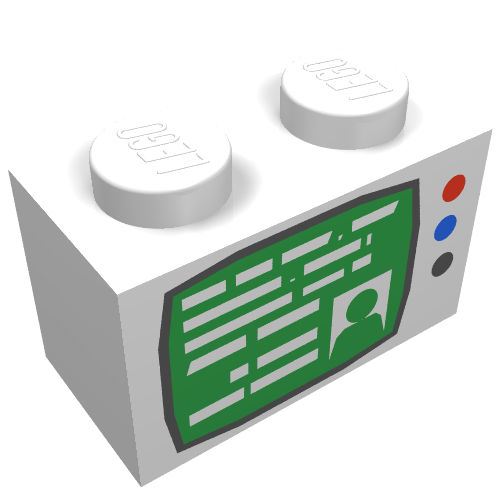 Brique 1 x 2 avec écran TV et motif imprimé 3 boutons (Brick 1 x 2 with TV Screen and 3 Buttons Print)