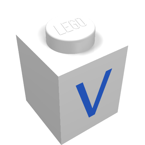 Rendu LDraw de Brique 1 x 1 avec motif imprimé bleu v (Brick 1 x 1 with Blue V Print), couleur indicative