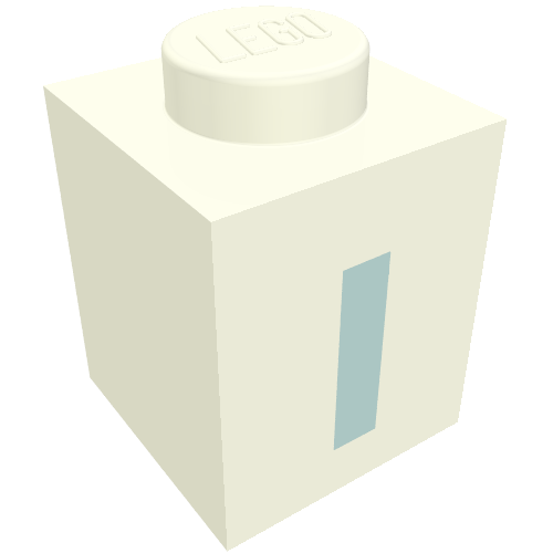 Rendu LDraw de Brique 1 x 1 avec motif imprimé bleu 'I' (police noire) (Brick 1 x 1 with Blue 'I' Print (Bold Font)), couleur indicative