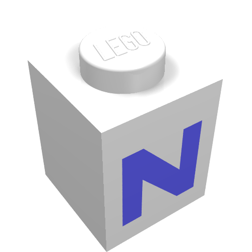 Rendu LDraw de Brique 1 x 1 avec motif imprimé bleu 'N' (police noire) (Brick 1 x 1 with Blue 'N' Print (Bold Font)), couleur indicative