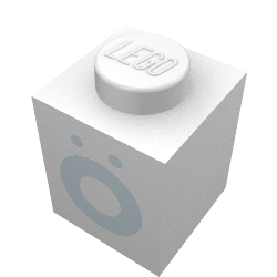 Rendu LDraw de Brique 1 x 1 avec motif imprimé bleu 'Ö' (police en gras) (Brick 1 x 1 with Blue 'Ö' Print (Bold Font)), couleur indicative