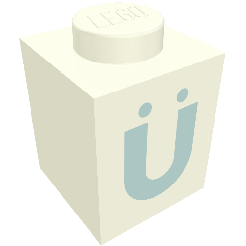 Rendu LDraw de Brique 1 x 1 avec motif imprimé bleu 'Ü' (police en gras) (Brick 1 x 1 with Blue 'Ü' Print (Bold Font)), couleur indicative
