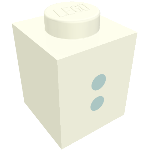 Rendu LDraw de Brique 1 x 1 avec motif imprimé bleu ':' (police noire) (Brick 1 x 1 with Blue ':' Print (Bold Font)), couleur indicative
