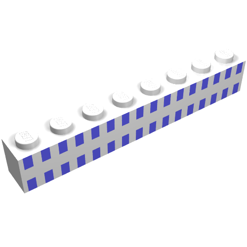 Rendu LDraw de Brique 1 x 8 avec bac carrés bleu clair 32 en 2 lignes motif imprimé (Brick 1 x 8 with Ferry Squares Light Blue 32 in 2 Lines Print), couleur indicative