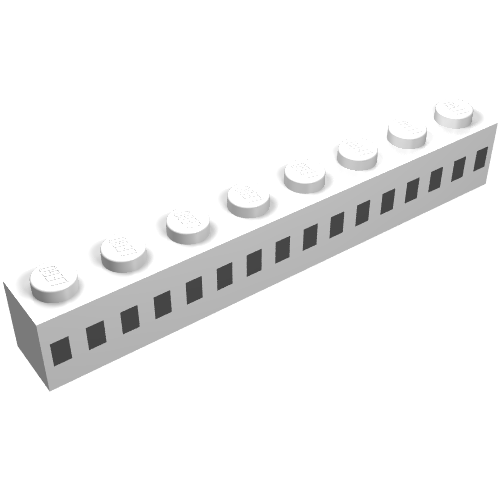 Rendu LDraw de Brique 1 x 8 avec bac fenêtres carrées noir 16 en 1 ligne motif imprimé (Brick 1 x 8 with Ferry Square Windows Black 16 in 1 Line Print), couleur indicative