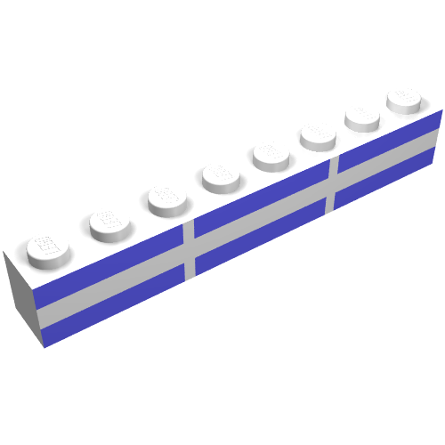 Rendu LDraw de Brique 1 x 8 avec six fenêtres de traversier à motif imprimé Rectangles bleu clair (Brick 1 x 8 with Six Light Blue Rectangles Print ferry windows), couleur indicative