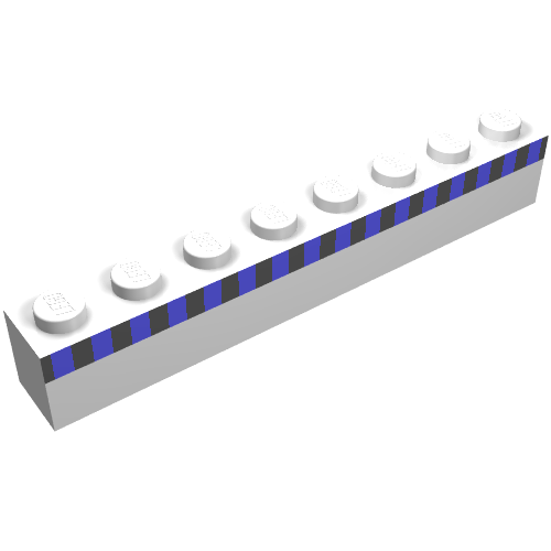 Rendu LDraw de Brique 1 x 8 avec bande noire et 16 carrés bleus motif imprimé (Brick 1 x 8 with Black Stripe and 16 Blue Squares Print), couleur indicative