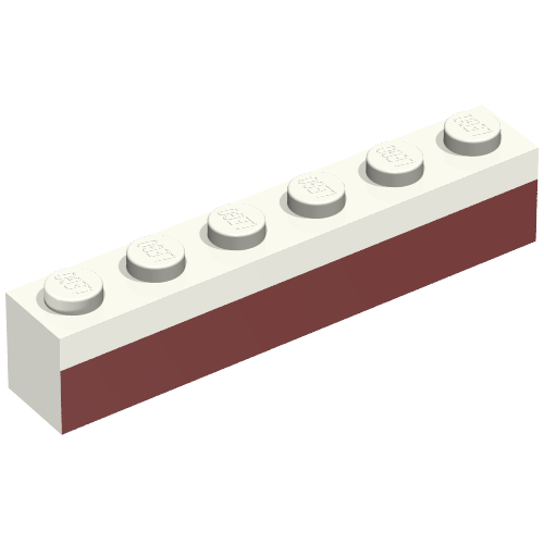 Rendu LDraw de Brique 1 x 6 avec fond rouge foncé Motif imprimé à rayures - coffret 611-2 (Brick 1 x 6 with Dark Red Bottom Stripe Print - Set 611-2), couleur indicative