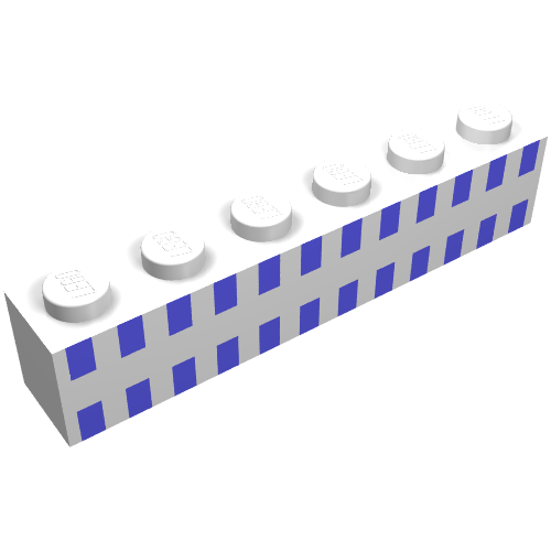 Rendu LDraw de Brique 1 x 6 avec bac carrés bleu clair en 2 lignes motif imprimé (Brick 1 x 6 with Ferry Squares Light Blue in 2 Lines Print), couleur indicative