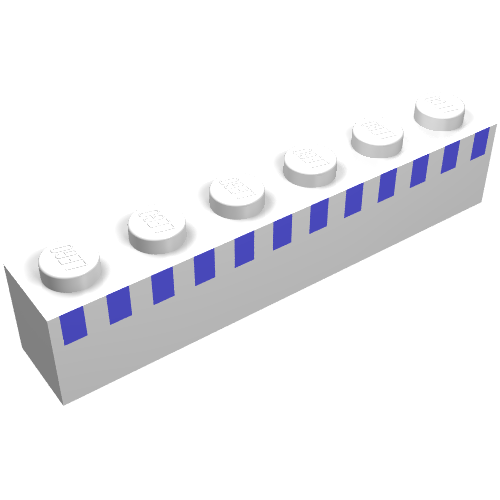 Rendu LDraw de Brique 1 x 6 avec bac carrés bleu clair en 1 ligne en haut motif imprimé (ensemble 1554) (Brick 1 x 6 with Ferry Squares Light Blue in 1 Line At Top Print (Set 1554)), couleur indicative