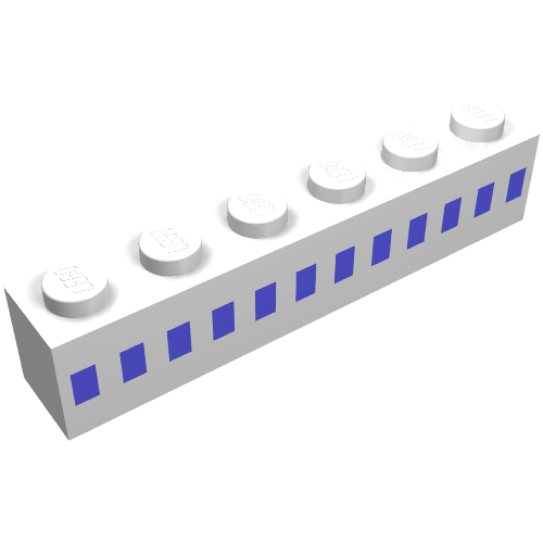 Rendu LDraw de Brique 1 x 6 avec motif imprimé de carrés bleus clairs centrés (Brick 1 x 6 with Centred Light Blue Squares Print), couleur indicative