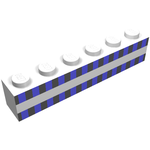 Rendu LDraw de Brique 1 x 6 avec des carrés de Ferry bleu clair et noir en 2 lignes motif imprimé (coffret 1554) (Brick 1 x 6 with Ferry Squares Light Blue and Black in 2 Lines Print (Set 1554)), couleur indicative