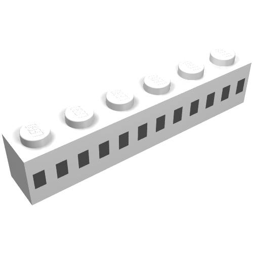 Rendu LDraw de Brique 1 x 6 avec 12 carrés noirs motif imprimé (Brick 1 x 6 with 12 Black Squares Print), couleur indicative