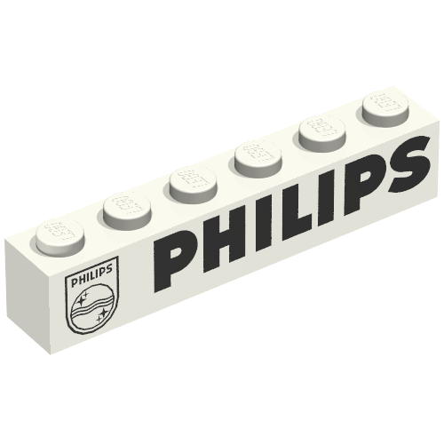 Rendu LDraw de Brique 1 x 6 avec motif imprimé 'PHILIPS' (Brick 1 x 6 with 'PHILIPS' Print), couleur indicative