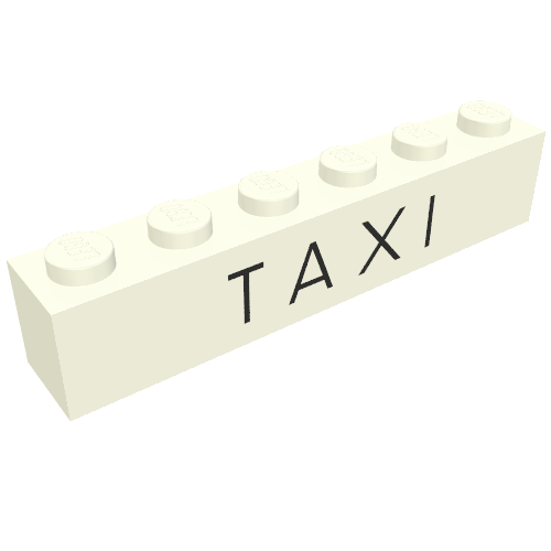 Rendu LDraw de Brique 1 x 6 avec motif imprimé fin 'TAXI' (Brick 1 x 6 with 'TAXI' Thin Print), couleur indicative