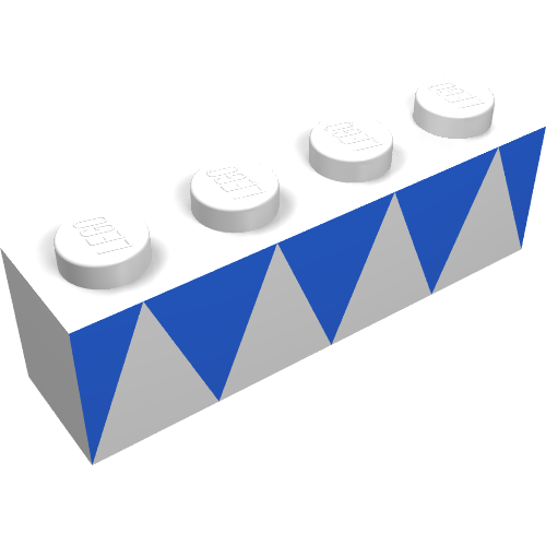 Rendu LDraw de Brique 1 x 4 avec motif imprimé Triangles Bleus (Brick 1 x 4 with Blue Triangles Print), couleur indicative