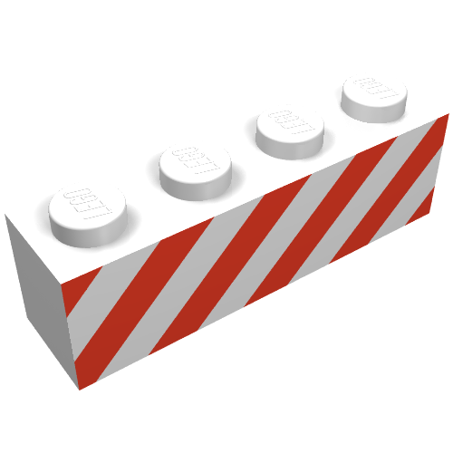 Rendu LDraw de Brique 1 x 4 avec motif imprimé rouge danger rayures (Brick 1 x 4 with Red Danger Stripes Print), couleur indicative