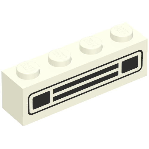 Rendu LDraw de Brique 1 x 4 avec motif imprimé de grille de voiture noire (Brick 1 x 4 with Black Car Grill Print), couleur indicative