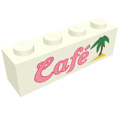 Rendu LDraw de Brique 1 x 4 avec motif imprimé Café (Brick 1 x 4 with Café Print), couleur indicative