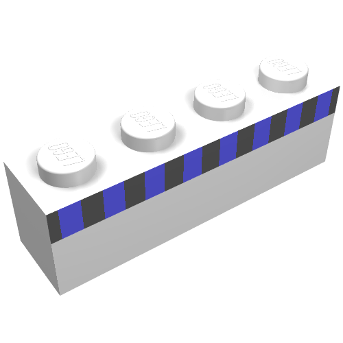 Rendu LDraw de Brique 1 x 4 avec bande noire et 8 carrés bleus motif imprimé (Brick 1 x 4 with Black Stripe and 8 Blue Squares Print), couleur indicative