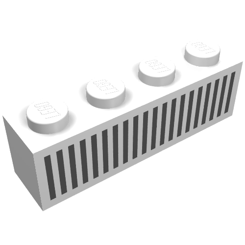 Rendu LDraw de Brique 1 x 4 avec noir 20 barres grill motif imprimé (Brick 1 x 4 with Black 20 Bars Grill Print), couleur indicative