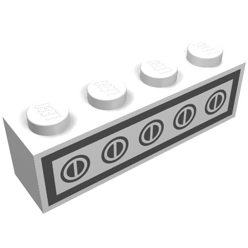 Rendu LDraw de Brique 1 x 4 avec interrupteur de cuisinière homemaker motif imprimé (Brick 1 x 4 with Homemaker Stove Switch Print), couleur indicative