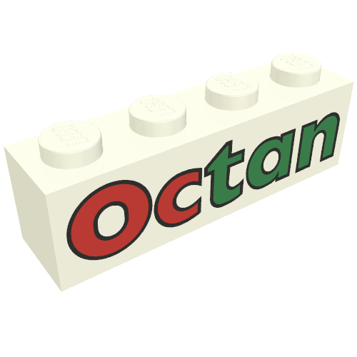 Rendu LDraw de Brique 1 x 4 avec motif imprimé 'Octan' (Brick 1 x 4 with 'Octan' Print), couleur indicative