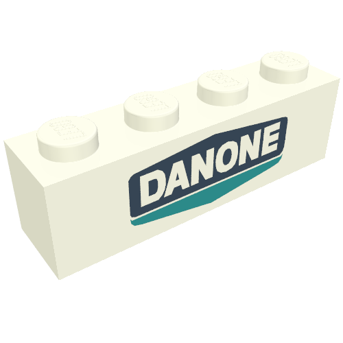 Rendu LDraw de Brique 1 x 4 avec motif imprimé Danone Logo (Brick 1 x 4 with Danone Logo Print), couleur indicative