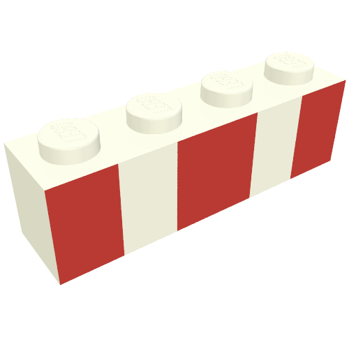 Rendu LDraw de Brique 1 x 4 avec 3 rayures rouges verticales imprimé (capitaine america sdcc brickheadz) (Brick 1 x 4 with 3 Vertical Red Stripes Print (Captain America SDCC Brickheadz)), couleur indicative