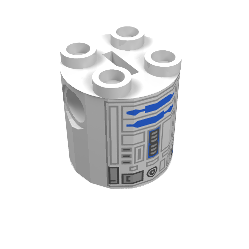 Brique ronde 2 x 2 x 2 corps de robot avec motif imprimé astromécano droïde bleu et gris (R2-D2) (Brick Round 2 x 2 x 2 Robot Body with Blue and Gray Astromech Droid Print (R2-D2))