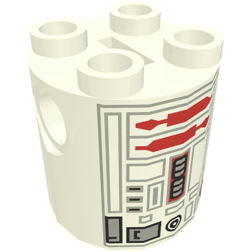 Brique ronde 2 x 2 x 2 corps de robot avec motif imprimé astromécano droïde gris et rouge (r5-d4) (Brick Round 2 x 2 x 2 Robot Body with Gray and Red Astromech Droid Print (R5-D4))