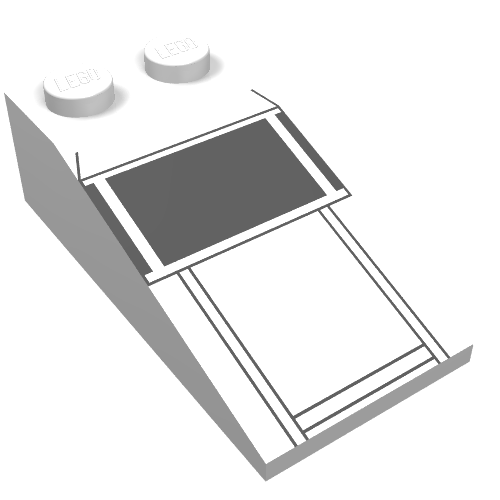 Rendu LDraw de Brique inclinée 18° 4 x 2 avec motif imprimé cockpit navette impériale (Brick Sloped 18° 4 x 2 with Imperial Shuttle Cockpit Print), couleur indicative