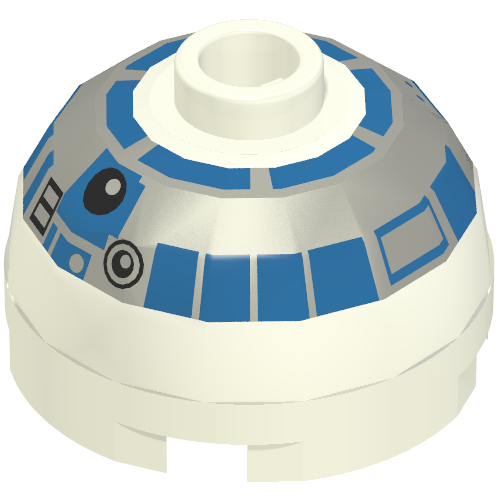 Brique ronde 2 x 2 dessus de dôme, tenon creux bouché, pas de porte-axe inférieur avec motif imprimé argent et bleu (R2-D2) (Brick Round 2 x 2 Dome Top, Blocked Open Stud, No Bottom Axle Holder with Silver and Blue Print (R2-D2))