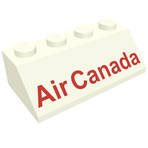 Rendu LDraw de Brique inclinée 45° 2 x 4 avec motif imprimé rouge 'Air Canada' (coffret 611-2) (Brick Sloped 45° 2 x 4 with Red 'Air Canada' Print (Set 611-2)), couleur indicative