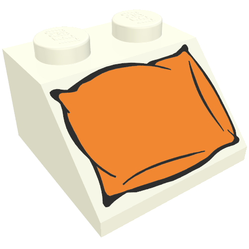 Rendu LDraw de Brique inclinée 45° 2 x 2 avec motif imprimé Oreiller Orange (Brick Sloped 45° 2 x 2 with Orange Pillow Print), couleur indicative