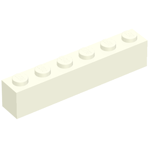 Rendu LDraw de Brique 1 x 6 sans Bottom Tubes, avec 2 Raised Cross Supports, couleur indicative