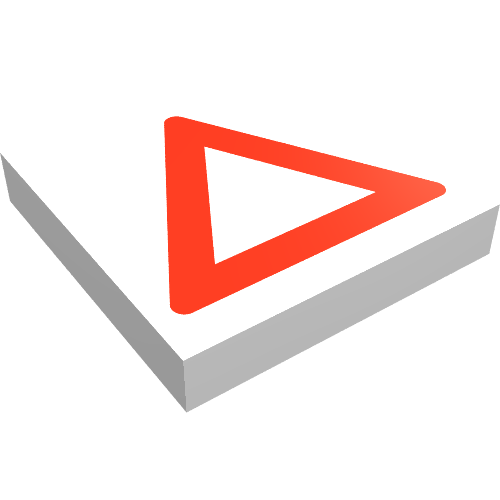 Rendu LDraw de Tuile 2 x 2 avec motif imprimé Triangle d'avertissement rouge (Tile 2 x 2 with Red Warning Triangle Print), couleur indicative
