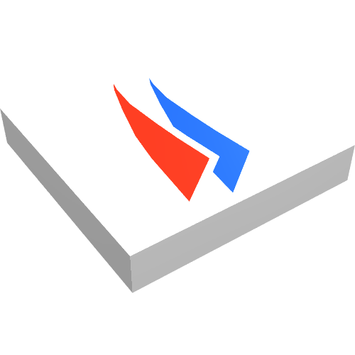 Rendu LDraw de Tuile 2 x 2 avec motif imprimé Windsurfer rouge et bleu (Tile 2 x 2 with Red and Blue Windsurfer Print), couleur indicative