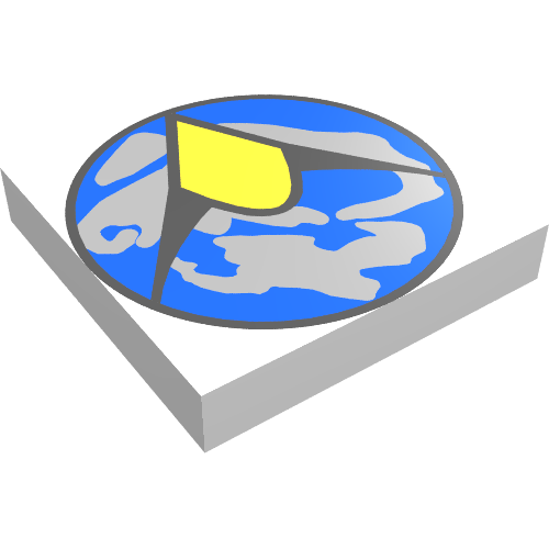Rendu LDraw de Tuile 2 x 2 avec motif imprimé Explorien Logo (Tile 2 x 2 with Explorien Logo Print), couleur indicative