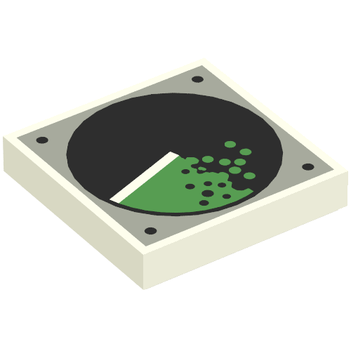 Rendu LDraw de Carreau 2 x 2 avec radar portée motif imprimé (Tile 2 x 2 with Radar Scope Print), couleur indicative