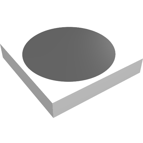 Rendu LDraw de Tuile 2 x 2 avec grand motif imprimé cercle noir (Tile 2 x 2 with Large Black Circle Print), couleur indicative