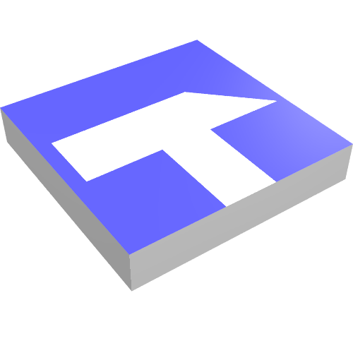 Rendu LDraw de Tuile 2 x 2 avec l'outil sledgehammer motif imprimé (Tile 2 x 2 with Tool Sledgehammer Print), couleur indicative