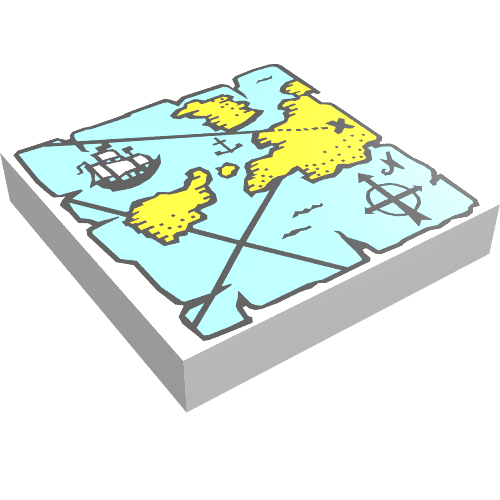 Rendu LDraw de Tuile 2 x 2 avec motif imprimé Carte bleue et jaune (Tile 2 x 2 with Blue and Yellow Map Print), couleur indicative