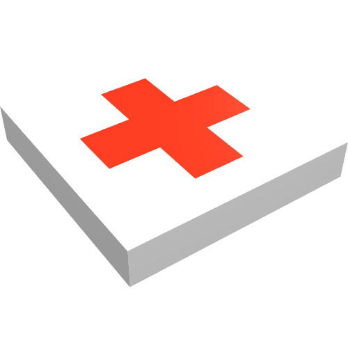 Rendu LDraw de Tuile 2 x 2 avec motif imprimé Croix-Rouge (Tile 2 x 2 with Red Cross Print), couleur indicative