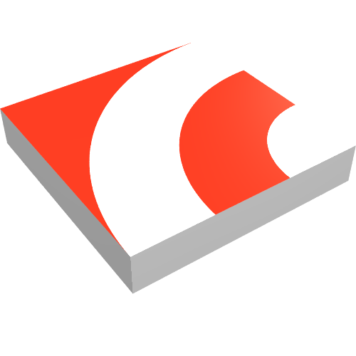 Rendu LDraw de Tuile 2 x 2 avec motif imprimé quart rouge (Tile 2 x 2 with Red Quarter Rings Print), couleur indicative