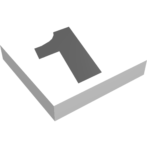 Rendu LDraw de Tuile 2 x 2 avec motif imprimé numéro 1 (Tile 2 x 2 with Number 1 Print), couleur indicative