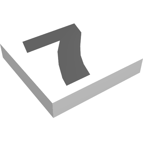 Rendu LDraw de Tuile 2 x 2 avec motif imprimé numéro 7 (Tile 2 x 2 with Number 7 Print), couleur indicative
