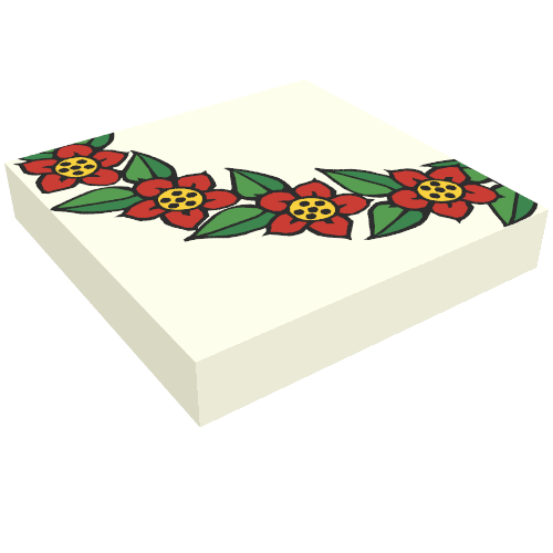 Rendu LDraw de Tuile 2 x 2 avec Scala fleur couronne trimestre motif imprimé (Tile 2 x 2 with Scala Flower Wreath Quarter Print), couleur indicative