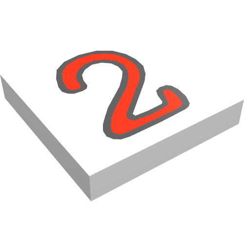 Rendu LDraw de Tuile 2 x 2 avec le numéro 2 Fabuland motif imprimé (Tile 2 x 2 with Number 2 Fabuland Print), couleur indicative