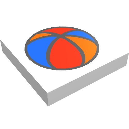 Rendu LDraw de Tuile 2 x 2 avec motif Fabuland bille imprimé (Tile 2 x 2 with Fabuland Ball Print), couleur indicative